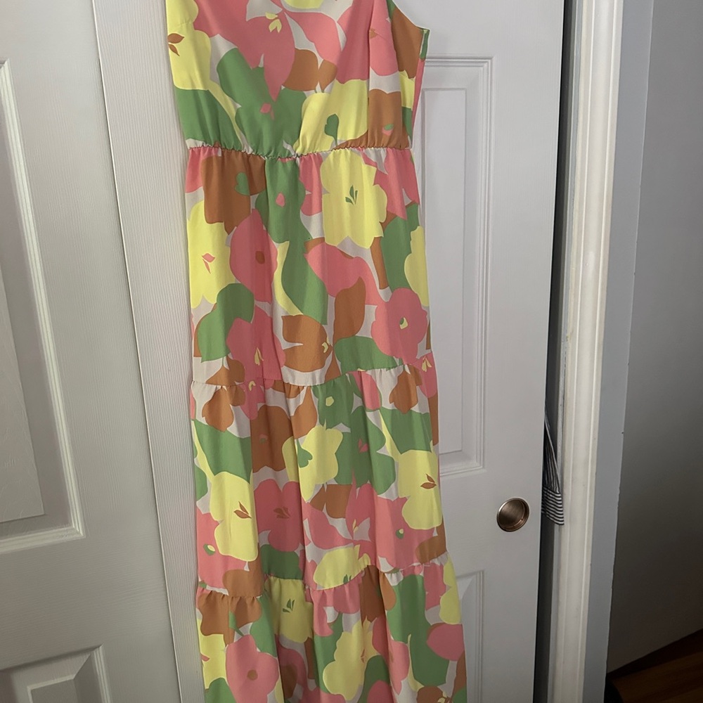 Floral Maxi Dress in Pink, Green, and Yellow